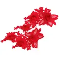 Detail view of red 3D water-soluble embroidered floral lace patches for DIY crafts - Symmetric Floral Pair / Red
