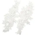 Detailed close-up of white water-soluble lace embroidery floral appliques patch. - White