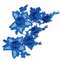 Detailed macro view of royal blue floral water-soluble lace embroidery patch - Symmetric Floral Pair / Sapphire Blue