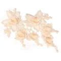 Close-up detail of 3D embroidered water-soluble lace floral applique for DIY garment - Symmetric Floral Pair / Beige