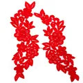 Pair of symmetrical red floral water-soluble lace embroidery patches for DIY craft - Red