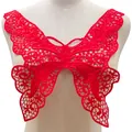 Close-up of large red butterfly water-soluble lace embroidery applique for clothing collar - Red