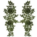 Coppia di applicazioni in pizzo floreale ricamato 3D verde oliva per cucito e progetti DIY - Verde oliva