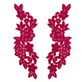 Detailed view of symmetric red floral embroidered lace appliques for DIY crafts. - Burgundy