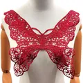 Intricate red butterfly lace collar embroidery applique displayed on a white mannequin. - Burgundy
