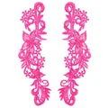 Detailed view of a pair of fuchsia water-soluble floral lace appliques for DIY sewing - 对称一对(两件装) / Rose Red