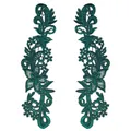 Close-up detail of dark green water-soluble lace floral embroidery appliques for DIY sewing - 对称一对(两件装) / Dark Green