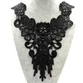 Elegant black water-soluble lace collar with intricate floral hollow-out embroidery - Black
