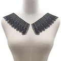 Detailed view of black water-soluble lace collar with intricate milk silk embroidery texture - Black