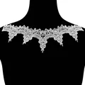 Detail of white water-soluble lace embroidered floral neck collar applique - White