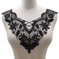 Close-up of black floral water-soluble lace embroidery collar applique for DIY sewing crafts - Black