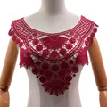 Close-up of an intricate wine red water-soluble lace collar with floral embroidery detail - Burgundy
