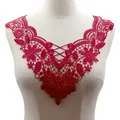 Detail view of magenta water-soluble lace floral collar for DIY sewing projects. - Burgundy