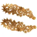 Detailansicht der goldenen floralen Spitzenapplikation mit hohlem Stickereidesign - Florales Symmetrisches Design (LG077) / 1 Paar Packung / Goldkaffee