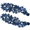 Aufwändige dunkelblaue wasserlösliche Spitzen-Blumenaufnäher zum Nähen und Basteln - Florales Symmetrisches Design (LG077) / 1 Paar Packung / Dunkelblau