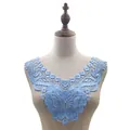 Detail view of light blue water-soluble lace collar with butterfly embroidery on a mannequin - Sky Blue