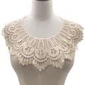 Detailed view of cream milk silk water-soluble lace embroidery collar for DIY garments - Beige