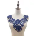 Detailed view of navy blue floral lace embroidery collar on a professional mannequin torso. - Dark Blue