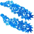 Detaillierte Ansicht der blauen wasserlöslichen Spitzenblumenstickerei für DIY-Nähen - Florales Symmetrisches Design (LG077) / 1 Paar Packung / Saphirblau