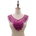 Detailed view of elegant purple water-soluble lace collar with butterfly embroidery - Deep purple