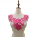 Magenta 3D hollow water-soluble lace collar applique with elegant rose embroidery - Rose Red