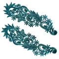 Elegante dunkelgrüne wasserlösliche Spitze Blumenapplikation für DIY-Nähprojekte - Florales Symmetrisches Design (LG077) / 1 Paar Packung / Dunkelgrün