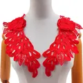 Detailed view of red water-soluble lace floral embroidery patches for DIY clothing decoration - Red
