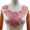 Elegant pink floral water-soluble lace neck applique embroidery for DIY garment decoration - Dusty Pink