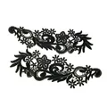 Schwarze wasserlösliche Spitze Applikation Stickerei Blumen - Florales Symmetrisches Design (LG077) / 1 Paar Packung / Schwarz