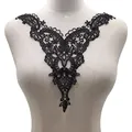 Elegant black water-soluble lace applique collar with floral embroidery for DIY sewing - Black
