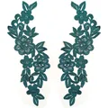 Pair of symmetrical dark green water-soluble lace floral embroidery applique patches - Dark Green