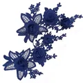 Detailed macro view of navy blue 3D floral water-soluble lace embroidery appliqué for DIY - Symmetric Floral Pair / Dark Blue