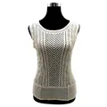 Close-up of beige crochet lace vest with intricate hollow embroidery patterns - One Size / Tops / Light Yellow