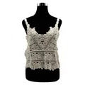 Detailed macro view of intricate cream floral crochet lace camisole sleeveless vest top - One Size / Tops / Light Yellow