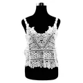 Elegant white water-soluble lace vest with intricate hollow embroidery on a black mannequin - One Size / Tops / White
