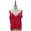 Close-up detail of a red hollow lace crochet sleeveless beach vest displayed on a mannequin - One Size / Tops / Burgundy