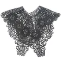Detailed view of black lace hollow embroidered fake collar with floral patterns - Black