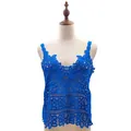 Detailed view of blue crochet lace sleeveless top with hollow embroidery on mannequin - One Size / Tops / Sapphire Blue