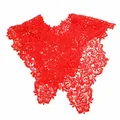 Detailed view of vibrant red lace hollow-out embroidered false collar for women. - Tops / Red