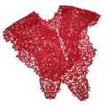Detailed view of red lace hollow embroidered fake collar shawl with floral patterns - Tops / Burgundy