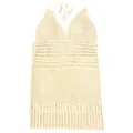 Elegant cream crochet halter beach cover-up dress with intricate hollow knit pattern - One Size / Dresses / Apricot