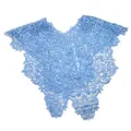 Close-up detail of light blue hollow embroidery lace fake collar for women's fashion outfits - Tops / Sky Blue