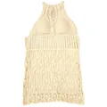 Elegante copricostume da spiaggia all'uncinetto beige con scollo all'americana e pizzo floreale - Taglia unica / Vestiti / Albicocca