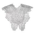 Detailed close-up view of an intricate silver lace embroidered hollow detachable collar. - Tops / Gray