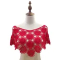 Close-up of red lace crochet shawl with sunflower patterns on a mannequin - Tops / Burgundy