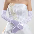 Elegantes guantes largos de novia en satén lila plisado para bodas y eventos de etiqueta - Blanco