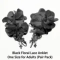 Poignets de mariée élégants en dentelle noire avec grandes fleurs en mousseline - Taille unique / Noir