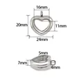 Heart-shaped stainless steel glass locket pendant with detailed size measurements - Small Heart Frame Silver Locket / S
