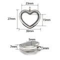 Heart-shaped stainless steel glass locket pendant shown with 30mm width dimension - Large Heart Frame Silver Locket / L