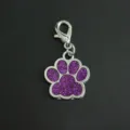 Purple glitter paw print charm alloy pendant with clasp for pet DIY craft jewelry - Style With Lobster Clasp / Purple